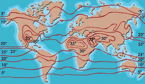 Influencia de la continentalidad y de la latitud en la variación térmica.